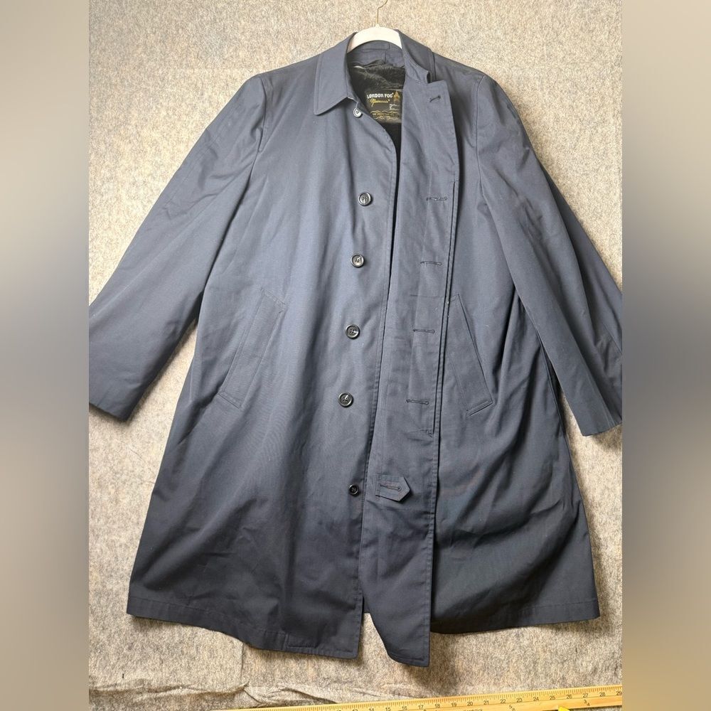 London Fog Maincoats Trench Men’s Size 42 Long Navy Blue Removable Liner VTG‎